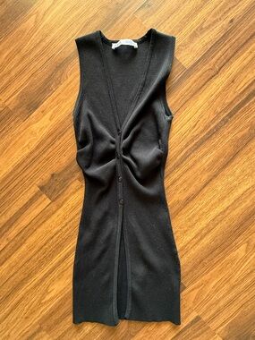 Black Sleeveless Button Front Knit Tank